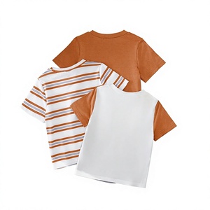 T-shirt unisexe décontracté à manches courtes pour bébé, en jersey imprimé 100 % coton, col rond rayé, haut d'été avec poche avant - Product Image 2
