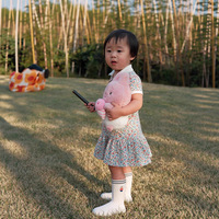Robe florale en coton coupe trapèze pour filles, tenue d'été élégante style princesse coréenne, col polo, manches courtes, nouvelle collection 2026
