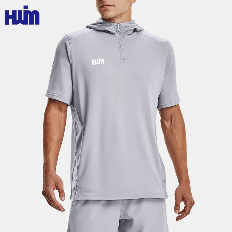 Magliette con cappuccio da uomo personalizzate di alta qualità da allenamento con Zip 1/4 con cappuccio da uomo