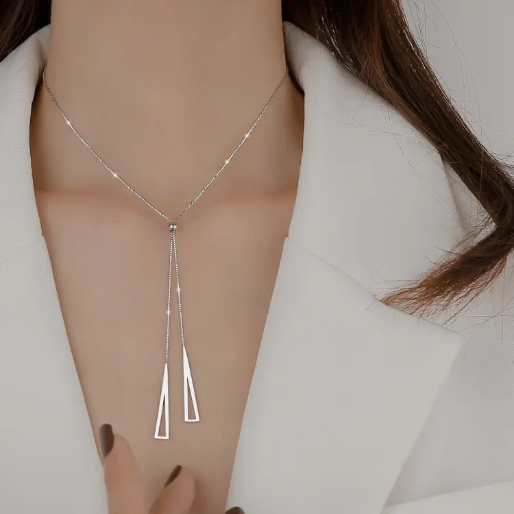 Collier Triangle géométrique à la mode, tempérament, chaîne de Pull en acier inoxydable pour femmes, bijoux