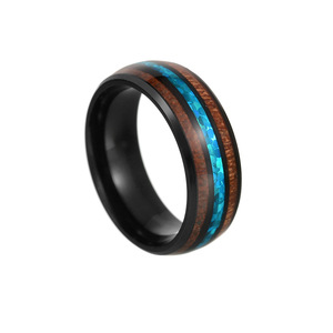 Stainless Steel Viking <b>Ring</b> with Rosewood Opal Abalone | Custom Antler Hunting Band <b>for</b> <b>Men</b> Women - Product Image 5