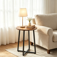 Mesa Auxiliar Redonda con Tapa de Madera y Estructura Metálica Industrial, Mesa Auxiliar Circular Pequeña para Sofá, para Sala de Estar, Dormitorio, Decoración del Hogar
