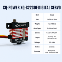 Servo Digital Sin Núcleo XQ-POWER XQ-S2230F, 32kg.cm, 0.09s, Ultra Rápido, 25T Spline, Programable por USB, 8.4V, para Helicóptero RC y Robot