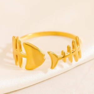 Fishbone Open <b>Ring</b> 18K Gold Color Women's Jewelry Gift Geometric Design Skeleton Shape - Product Image 4