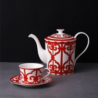 Venta caliente platillo de taza de té chino grupo rojo creativo patrón extraordinario platillo de taza de té grupo de platillo de Taza de cerámica grupo de café