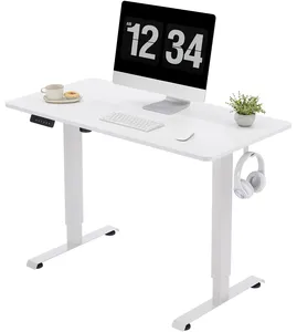 Office Home Single Motor Electric Lifting Desk 1000x600mm Height Adjustable Standing Desk White Wooden Electric Table with Hook