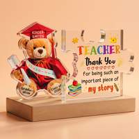Puzzle en acrylique en forme d'ours, cadeau de remerciement pour enseignant, plaque en bois personnalisée, souvenir scolaire, OEM ODM