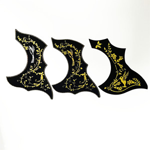 Battipenna per Chitarra Acustica Folk con Motivo Laser Colibrì Floreale Nero e Oro, Protezione Antigraffio per Chitarre da 40-41 Pollici - Product Image 4