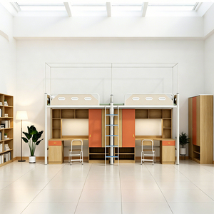 Lit superposé en métal pour dortoir avec bureau intégré et armoire de rangement, lit mezzanine pour étudiants, mobilier pour dortoir scolaire, auberge de jeunesse, appartement du personnel - Product Image 5