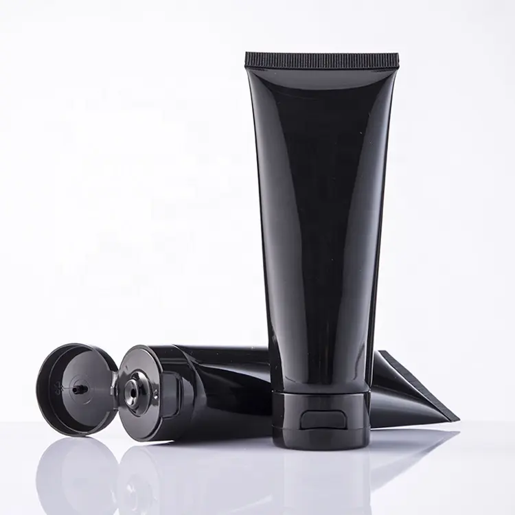 Toptan 200ml parlak siyah plastik losyon sıkılabilir tüp kozmetik ambalaj ücretsiz etiketleme Flip Top Cap Shine Eye krem tüpleri