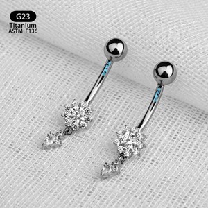 Floral Tassel Belly Button <b>Stud</b> G23 <b>Titanium</b> 5A Zircon Inlaid Piercing Pendant ASTM F136 Jewelry - Product Image 3