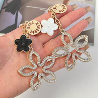 Llavero de Mujer con Colgante de Trébol de Cinco Hojas, Cristal y Diamantes de Imitación, Diseño Vintage de Lujo, Aleación de Zinc, Forma 3D