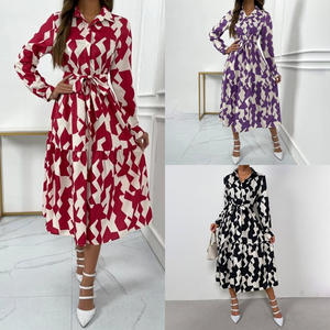 Abito da donna europeo-americano con scollo a V e allacciatura, gonna lunga slim casual XL, novità per primavera estate autunno, naturale - Product Image 3