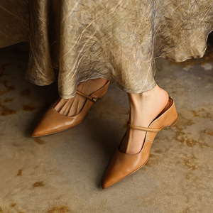 Sandalias de cuña media con tacón oculto de cuero vacuno, punta afilada, para mujer, talla EU42 - Product Image 3
