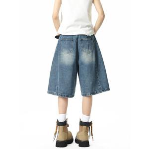 Pantalon décontracté unisexe Jin Jing en velours taille haute respirant, coupe large, style rétro américain, délavé au laser, coupe ample, printemps - Product Image 4