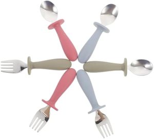 2025 nouveaux animaux sans Bpa Silicone en acier inoxydable bébé fourchette cuillère ensembles sûr Silicone cuillère mangeoire Silicone bébé cuillère pour <span class=keywords><strong>les</strong></span> enfants - Product Image 1