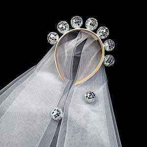 Set de Fiesta de Despedida de Soltera con Diadema de Bola de Discoteca con Velo y <span class=keywords><strong>Pendientes</strong></span> de Bola de Espejo a Juego, Decoración para la Última Noche de Soltera - Product Image 1
