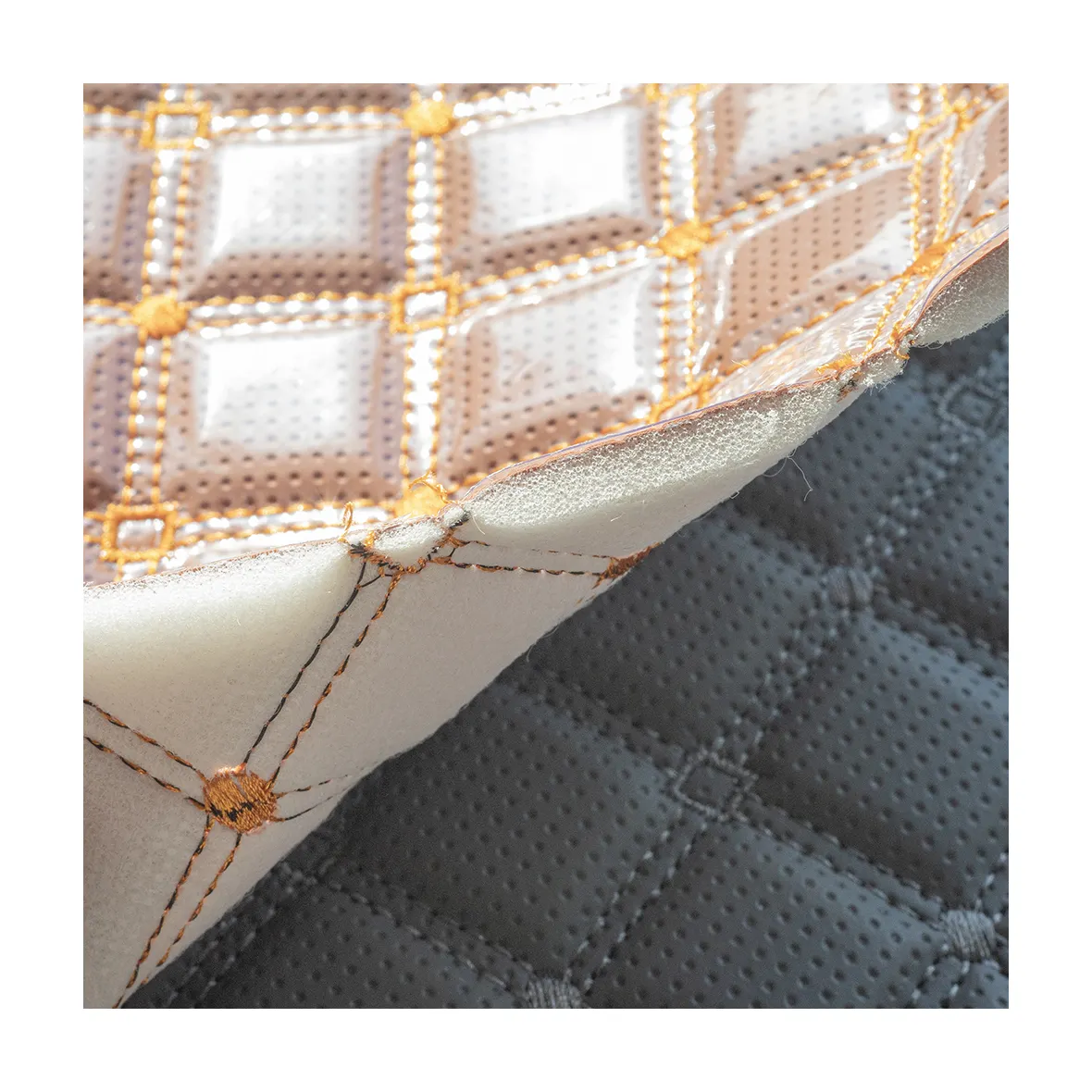 Бесплатный образец мерных рулонов из ПВХ кожзаменителя для автомобильных ковриков, вышитая виниловая кожа с прозрачной пленкой для салона автомобиля