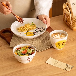 Creamy Puppy Ceramic Dinnerware <b>Set</b> Round Cartoon Design Home Use Bowl Plate <b>Cup</b> <b>Set</b> - Product Image 3