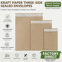 Sacs en papier kraft durables, pochette plate à trois soudures latérales, fermeture pelable, écologiques, biodégradables, avec logo personnalisé, emballage en gros