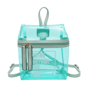Mochila de plástico transparente para meninas, pequena mochila de viagem para meninas do centro da praia