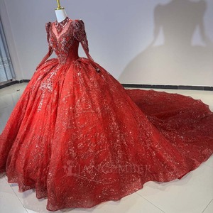 Dw0202 Handmade Crystals Rhinestones Pearls Beaded Red Lace Appliques Vintage Wedding Ball Gown Quinceanera Dresses Jancemebr - Product Image 6