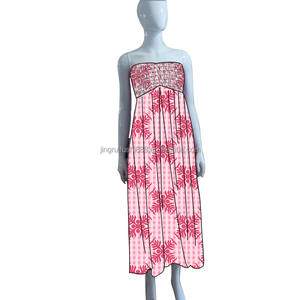Vestido Largo Personalizado de Moda para Mujer Adulta, Estilo Smocked, Estampado Hawaiano, Sin Mangas, Tela de Seda de Leche - Product Image 5