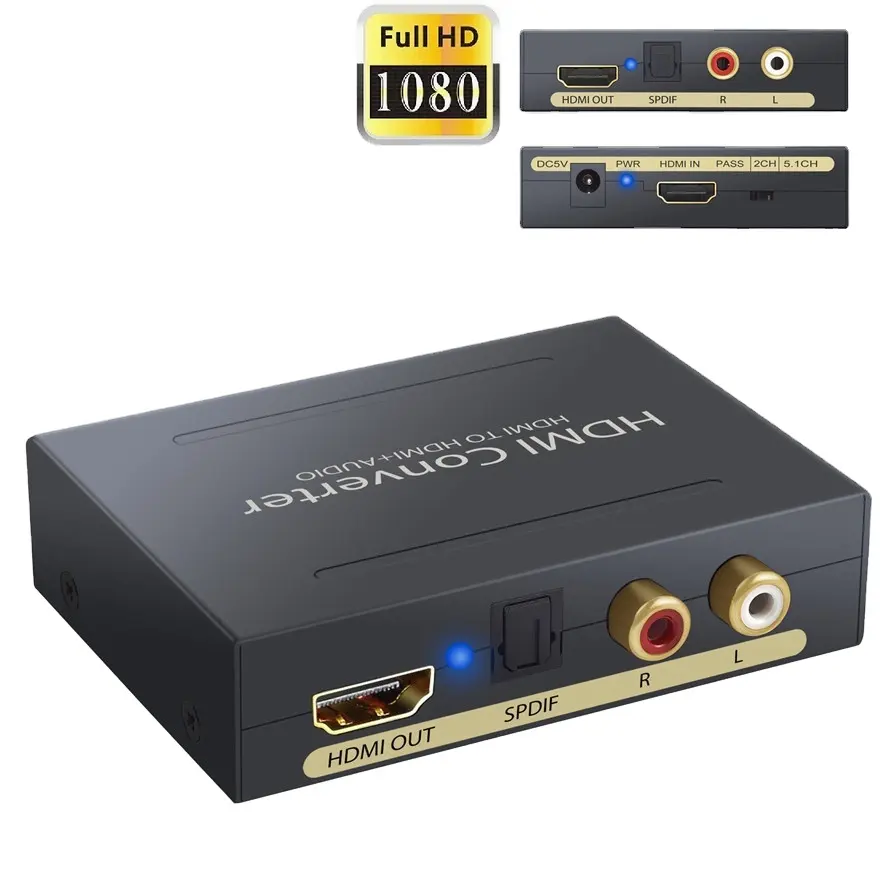 4K HDMI-HDMIオプティカルSPDIFサポート5.1RCA L/Rオーディオビデオエクストラクターコンバータースプリッターアダプター (PS5 PS4 Xbox Apple TV用)