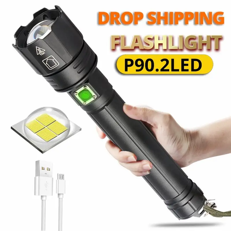 Hand LED Torch Light, Outdoor 5000 Lumen XHP90 Waterproof LED Zoomable Tactical Camping Flashlight