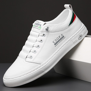 Y3OPA Zapatillas de deporte de cuero blancas para hombre, punta redonda, suela de goma transpirable, zapatos informales con cordones para caminar - Product Image 1