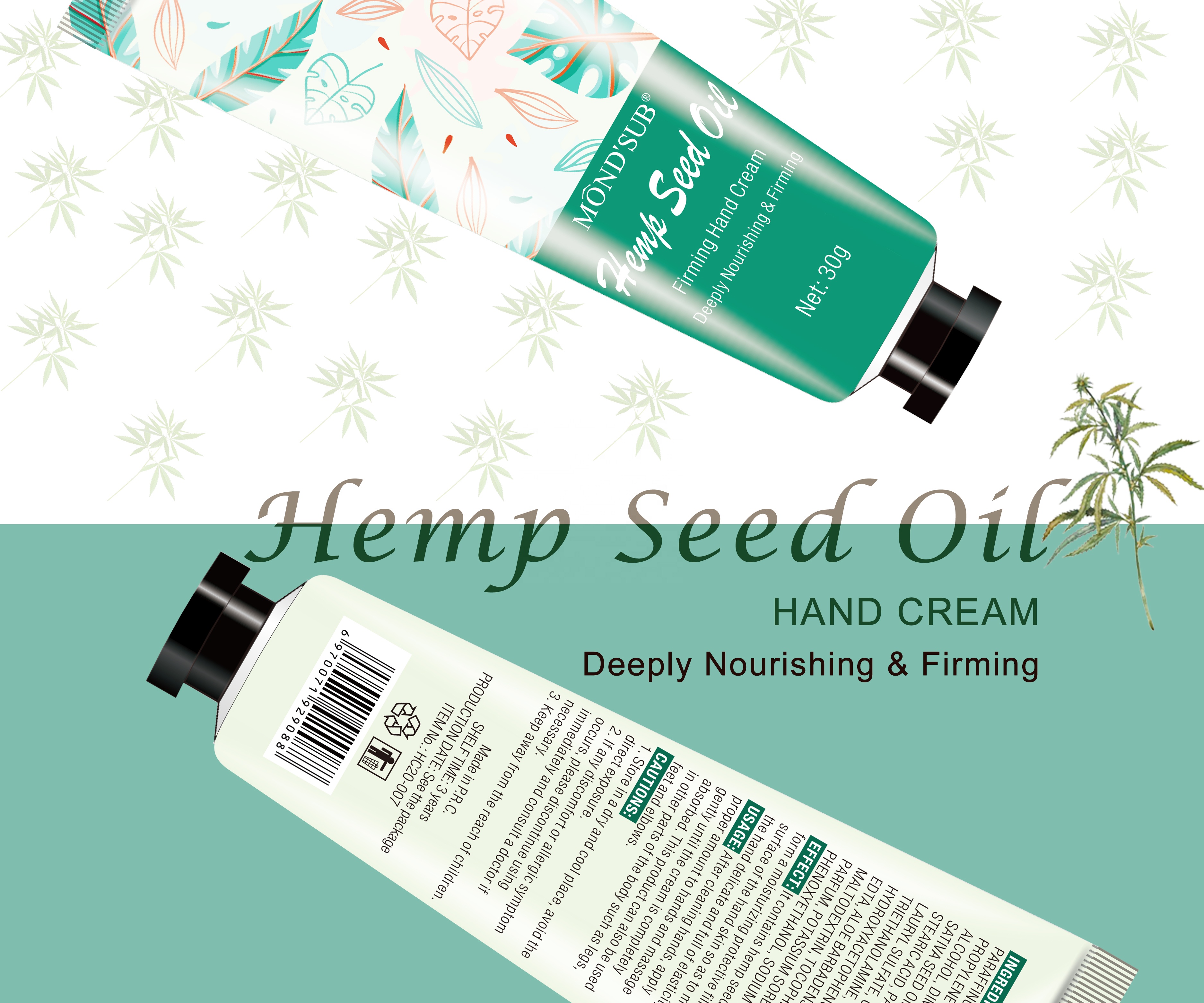 Натуральный увлажняющий отбеливающий крем для рук с фирменным брендом 30 г конопляного семенного масла, лосьон для рук