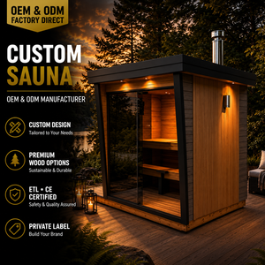 HG Wholesale Custom Outdoor Cube Canadian Hemlock <b>Red</b> Cedar Wooden Room Manufacturer with Wood Stove - Product Image 1