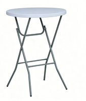 Table ronde pliante portable en HDPE de 80 cm de haut pour extérieur, jardin, patio, café, bistrot, fête, événement, table de bar ronde en plastique