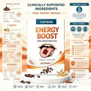 Suplemento de Tiras Orales de Película Delgada con L-Teanina de Absorción Rápida Sublingual, Vitamina B12, <span class=keywords><strong>Yerba</strong></span> <span class=keywords><strong>Mate</strong></span>, Té Verde, Guaraná y Cafeína para Energía - Product Image 3