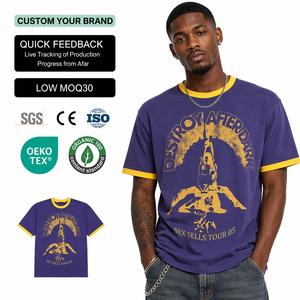 เสื้อยืดสตรีทแวร์แท้ สไตล์วินเทจ ผ้าฝ้าย 100% น้ำหนัก 250 กรัม แบบทำสีซีดและขาดรุ่ย  สั่งผลิตขั้นต่ำ 30 ตัว - Product Image 1