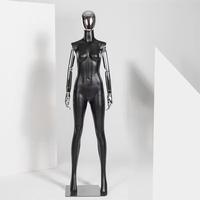 Présentoir de vitrine de boutique de mode abstraite, Mannequin noir brillant pour femme, tête chromée argentée
