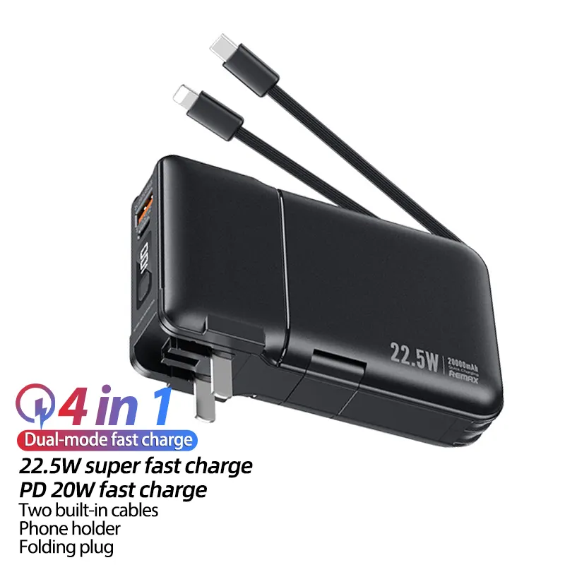 Remax RPP-267 22.5W Powerbank Built In Cable Universal Plug Type-C 18W Fast Charging Power Bank 20000Mah Portable