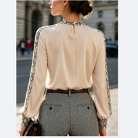 5661 #    Trendige Damen-Bluse Lässiges Langarm-Hemd mit Stehkragen Elegante Lockere Büro-Bluse Atmungsaktive Oberteile