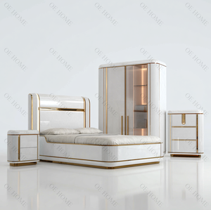 Ensemble de lit double en bois de style moderne, design nouveau, cadre en bois, meubles de luxe complets pour la chambre à coucher - Product Image 1
