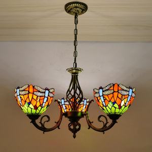 Lustre Tiffany de 8 pouces à 3 têtes, lampe LED créative de style pastoral pour salon, avec suspension en fer pour chambre à coucher - Product Image 3