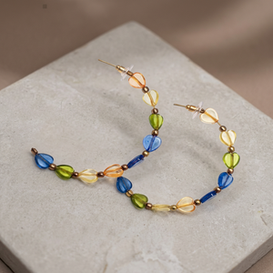 Nouveauté : Grandes boucles d'oreilles clous fantaisie en perles géométriques et résine transparente pour femme - Product Image 3