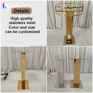 Soporte de Flores de Acero Inoxidable Dorado LEDA con Cortina de Cuentas, Centro de Mesa para Bodas, Exhibidor Floral Alto para Decoración de Eventos y Fiestas - Product Image 3