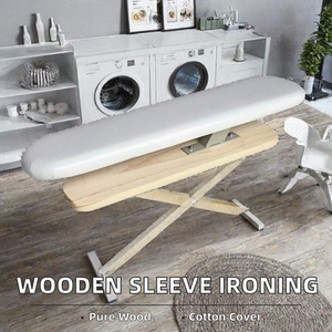 Planche à repasser en bois massif naturel avec design sculpté, recouverte de tissu en coton et housse de planche à repasser - Product Image 2