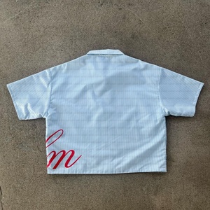 Camisetas de Fabricante de Ropa Urbana de Verano de Manga Corta con Estampado Serigrafiado, Cuello con Cremallera, Rayas, Corte Holgado y Recortado para Hombre - Product Image 3