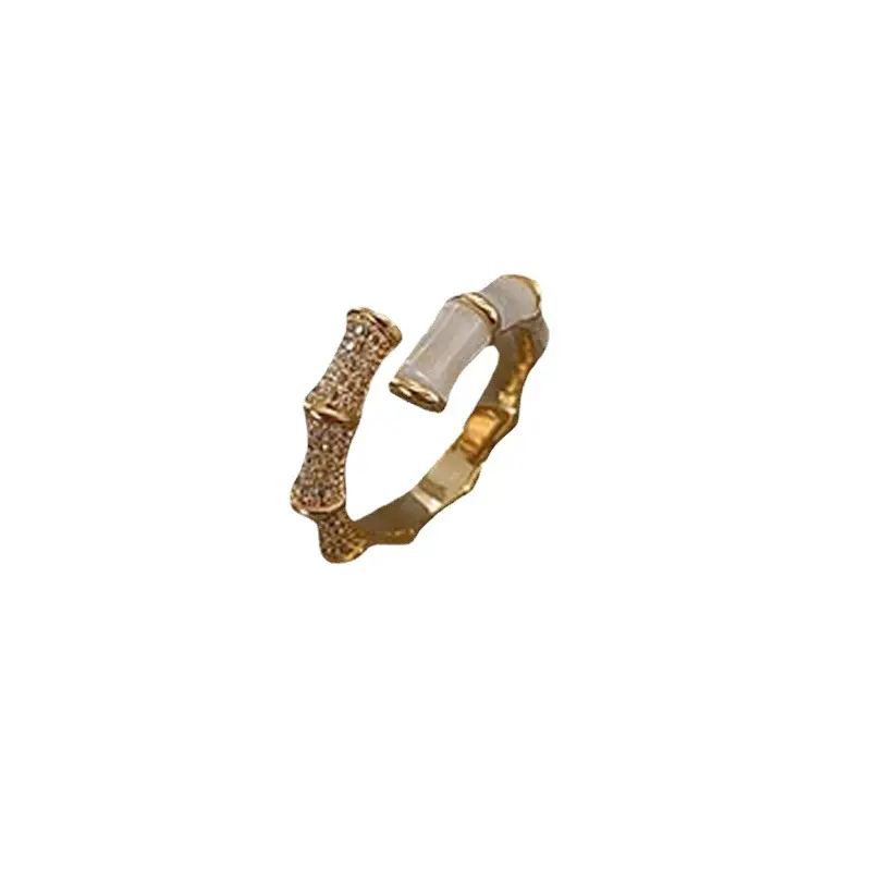 Joias redimensionáveis em formato de bambu para mulheres e meninas, acessório de luxo para presente, opala de ouro delicada, anel aberto em formato de joia, novo design