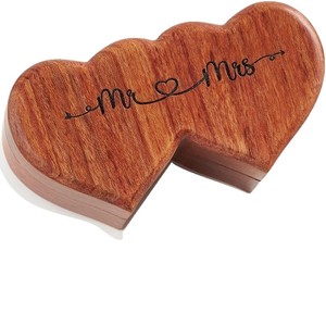 Heart Shaped Wooden <b>Ring</b> Box Solid Wood Jewelry <b>Storage</b> Engagement Wedding Gift Walnut Color Valentine'S Day Use - Product Image 3
