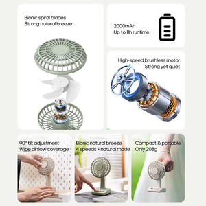 Household Vintage Desk Fan 2000mAh Desktop Usage 5 <b>Gear</b> USB Electric Portable Rechargeable Mini on Fan - Product Image 5