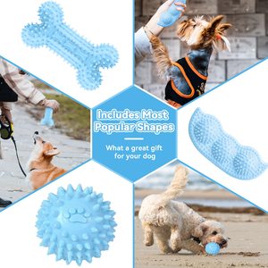 Juguetes para cachorros Petdom para la dentición de perros pequeños, lindos juguetes de goma suave para masticar, divertidos juguetes con forma de hueso, bola y donut, en color azul. - Product Image 4