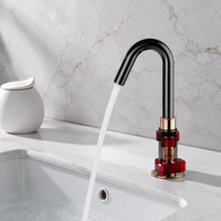Robinet de salle de bain de luxe en laiton avec poignée en cristal, finition noircie, 3 trous, mitigeur noir à montage sur comptoir