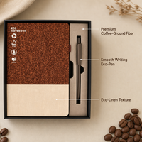 Ensemble de carnets écologiques en papier recyclé et en grains de café recyclés avec boîte cadeau imprimée UV et logo personnalisé